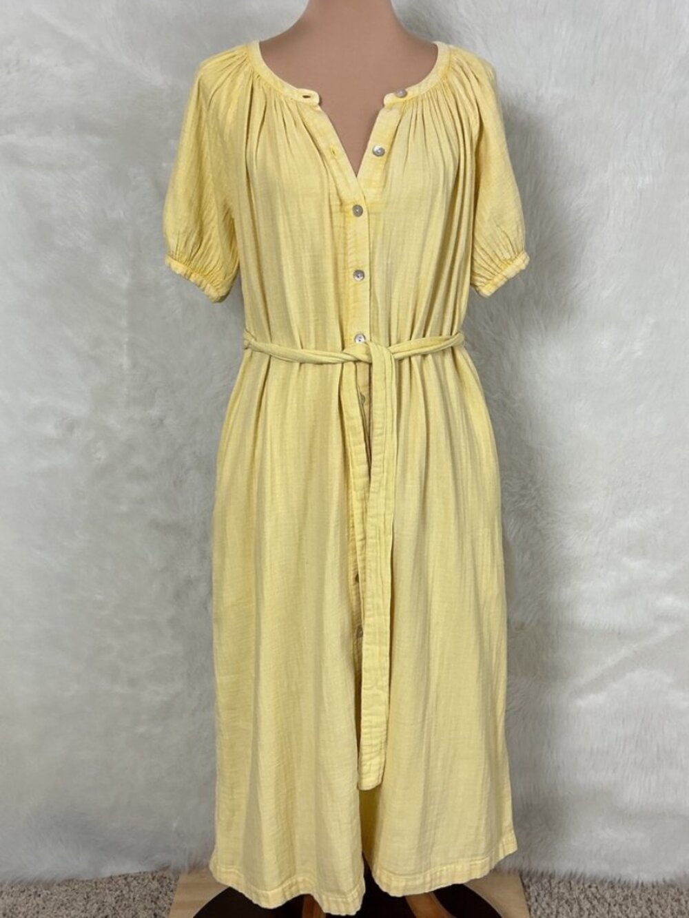 Faherty Yellow Dream Cotton Carmel Short Sleeve Midi Dress Sahara Sun NWT S